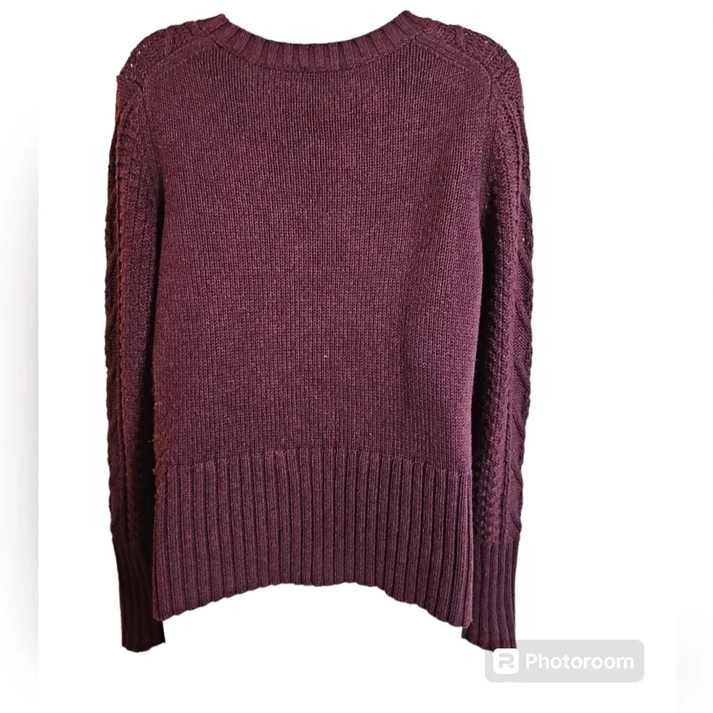 Gap Large Maroon Chunky Cable Knit Sweater Fisherman Wool Blend Y2K Vintage Prep - Picture 3 of 7